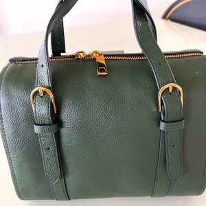 Fossil Green Satchel with Gold Accents